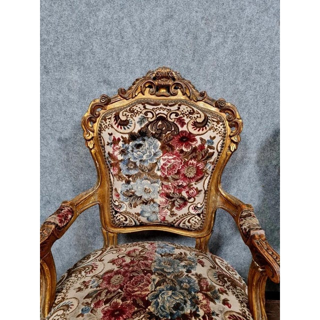Antique Baroque Chairs in Gilded and Carved Wood, 1900s, Set of 2 For Sale - Image 4 of 14
