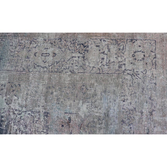 Distressed Vintage Persian Rug With Abstract Design in Blue, Green & Gray & White For Sale - Image 15 of 17