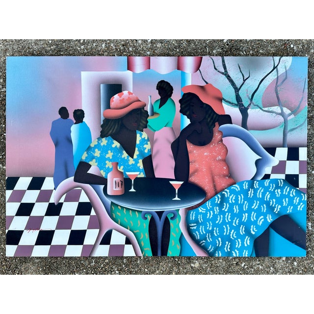 Vintage 1980s Memphis Style Postmodern Airbrush Painting Signed