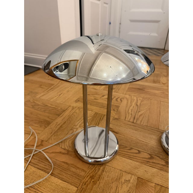 1980s 1980s Mid-Century Modern Chrome Mushroom Table Lamps - a Pair For Sale - Image 5 of 5
