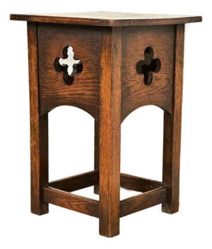 Stickley Brothers Style Antique Mission Oak Arts & Crafts Cutout Tabouret Side Table, Circa 1905