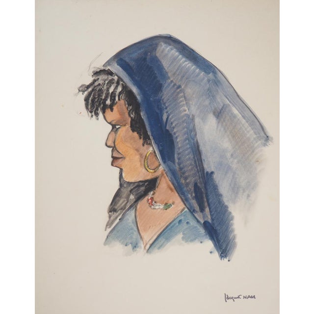 Jacques Nam, Model With Large Eyes, 1930, Watercolor For Sale - Image 7 of 7