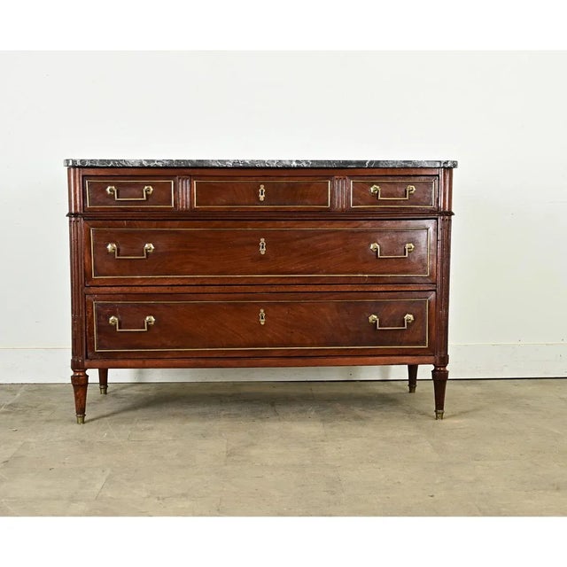 Late 19th Century French 19th Century Louis XVI Style Mahogany & Marble Commode For Sale - Image 5 of 12