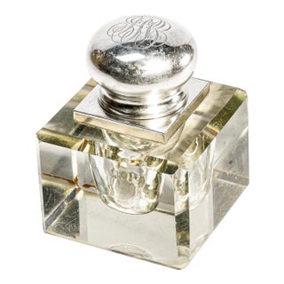 Magnificent Large Gilded Age Antique Black Starr & Frost Crystal Sterling Silver Desk Paperweight Inkwell Home Office Decor For Sale