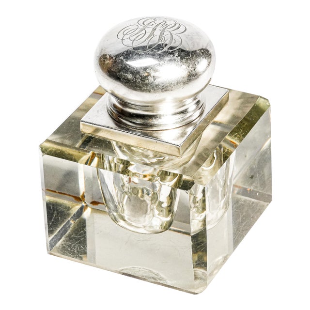 Magnificent Large Gilded Age Antique Black Starr & Frost Crystal Sterling Silver Desk Paperweight Inkwell Home Office Decor For Sale