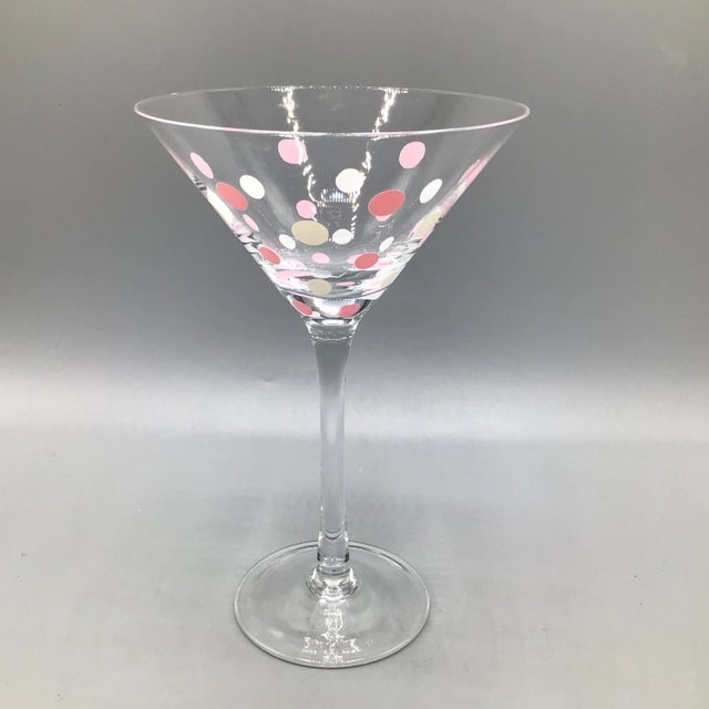 2000 - 2009 Pink and White Polka Dot Martini Glasses With Mod Cocktail Book - Set of 9 For Sale - Image 5 of 12