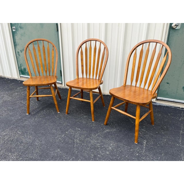 American Windsor Style Cherry Dining Chairs- Set of 3 For Sale - Image 3 of 12