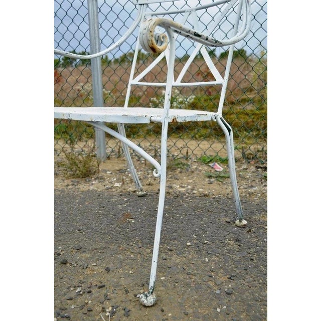 White Vintage Wrought Iron Salterini Style Garden Patio Dining Set - 5 Pc Set For Sale - Image 8 of 12