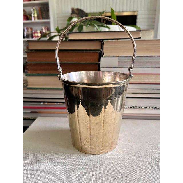 Mid-Century Modern Vintage Silverplate Brass Petite Ice Bucket With Swing Handle For Sale - Image 3 of 12