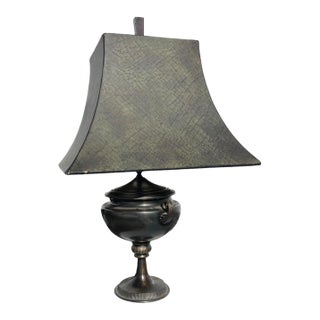 1990s Neoclassical Urn-Form Table Lamp With Gray and Black Shade For Sale