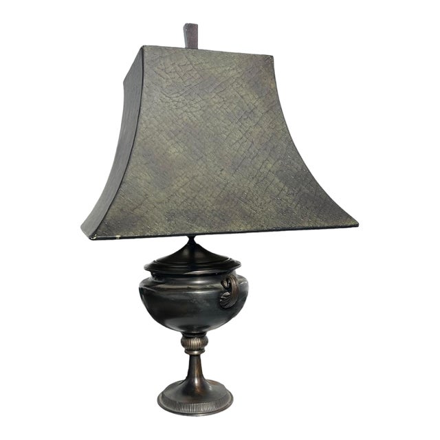 1990s Neoclassical Urn-Form Table Lamp With Gray and Black Shade For Sale