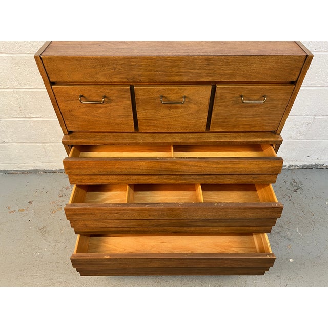 Mid 20th Century American of Martinsville 'Dania' Walnut High-Boy Dresser by Merton Gershun For Sale - Image 11 of 17