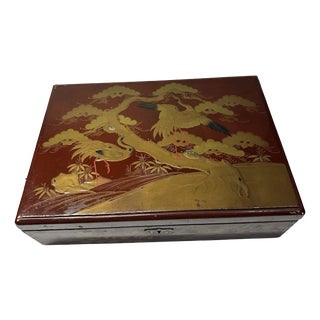 Antique Japanese Lacquer Box with Crane Motif, 1920s For Sale