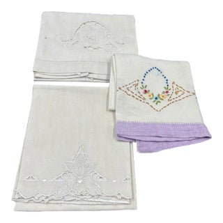 Set of 3 Antique Linen Hand-Towels For Sale