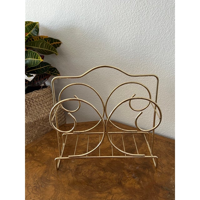 Hollywood Regency 1930s Hollywood Regency Brass Magazine Rack For Sale - Image 3 of 7