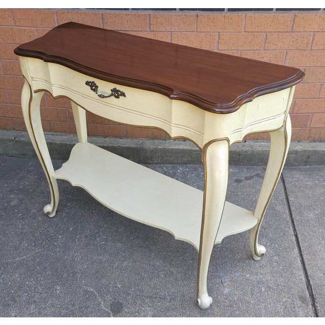 Mid 20th Century French Provincial Style Partial Gilt and Enamel Painted Console Table For Sale - Image 5 of 6
