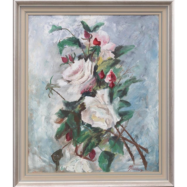 Original oil on canvas – “flower still life” by m. Hellberg – vintage & framed – 70 × 60 cm (27.6" × 23.6") a...