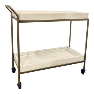 Modern White Marble Bar Cart For Sale