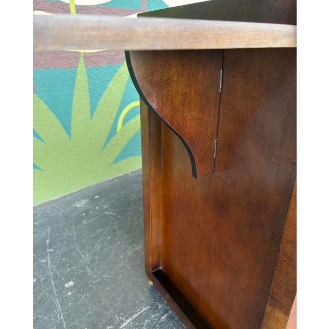 Century Burl & Smoked Glass Rolling Bar For Sale - Image 11 of 14