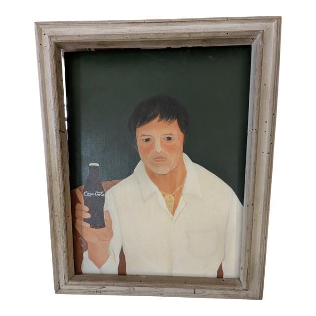 Late 20th Century Portrait of Man With Coca Cola Bottle Framed Acrylic Painting by Larry Zingale For Sale
