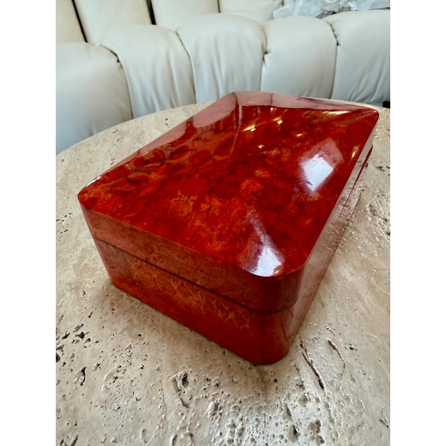 Wood Vintage Italian Red Lacquered Decorative Box For Sale - Image 7 of 9