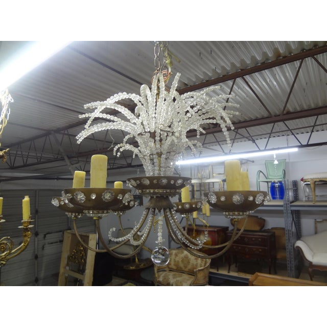 French Maison Bagues Beaded Crystal Chandelier. This stunning French crystal chandelier has 6 arms, crystal embellished...