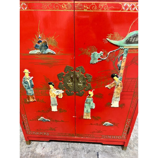 Vintage Chinese Red Chinoiserie Cabinet For Sale In Richmond - Image 6 of 12