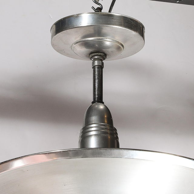 1930s Art Deco Machine Age Brushed Aluminum Pendant Chandelier Signed Edwin Guff For Sale - Image 9 of 14