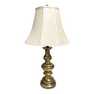 Vintage Brass Stiffel Table Lamp W/ Original Shade For Sale