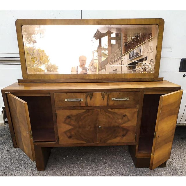 Wood Italian Art Deco Credenza with Walnut Veneered Mirror For Sale - Image 7 of 9
