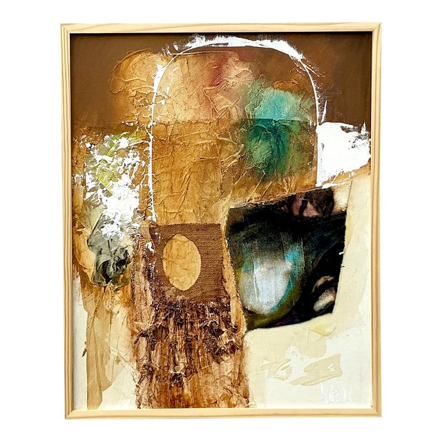 Vintage Boho Original Mixed Media Painting on Canvas For Sale