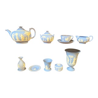 Wedgwood Blue + White Jasperware Mayflower, Set of Nine For Sale
