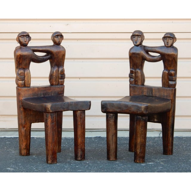 Antique African Folk Art Ashanti Sculpted Wood Art Chairs / Stools For Sale - Image 10 of 11