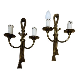 Neoclassical Brass Rope Sconces, France, 1950s, Set of 2 For Sale