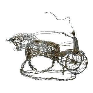 Vintage Rare Wire Harness Racing Sculpture, Horse and Sulky Folk Art For Sale