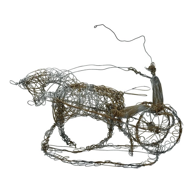 Vintage Rare Wire Harness Racing Sculpture, Horse and Sulky Folk Art For Sale