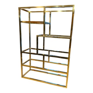 Milo Baughman Style Brass Glass Etagere For Sale