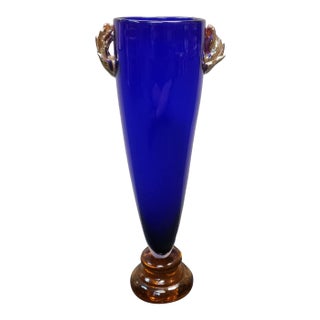 20th Century Mitchell Gaudet Art Glass Cobalt/Amber Trophy Vase For Sale