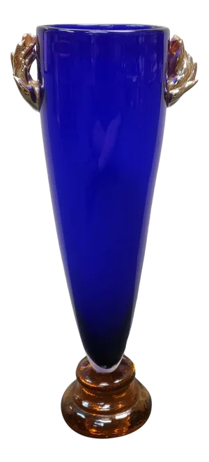 20th Century Mitchell Gaudet Art Glass Cobalt/Amber Trophy Vase