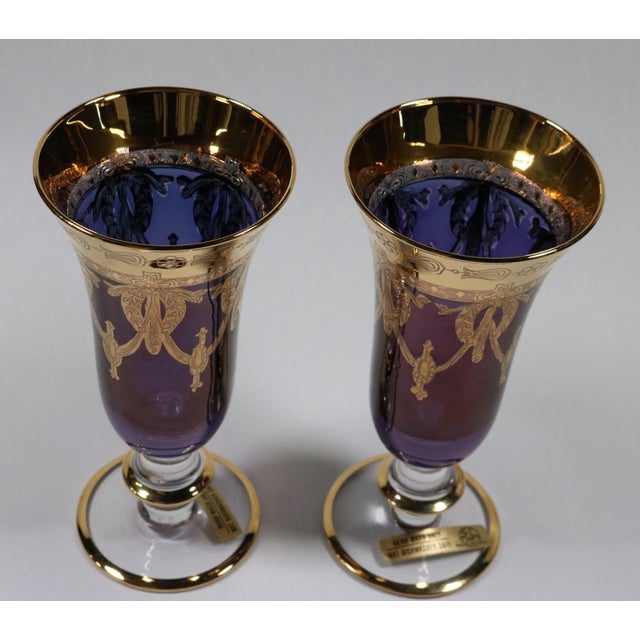 Mid-Century Modern Vintage Amethyst Arte Italica Gold Etched Rim Iced Tea Glasses - Set of 2 For Sale - Image 3 of 11