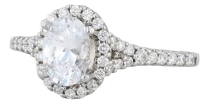 0.86ctw Oval Diamond Halo Semi Mount Engagement Ring 18k White Gold Size 6.25
