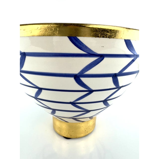 Blue Vintage Abigails Artisanal Italian Hand-Painted Ceramic Bowl With Gold Leaf Detailing For Sale - Image 8 of 11