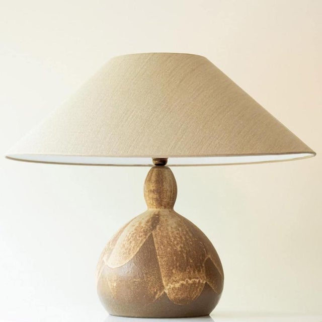 Ceramic Brown Ceramic Table Lamp with Lampshade attributed to R. Houben, 1970s For Sale - Image 7 of 7