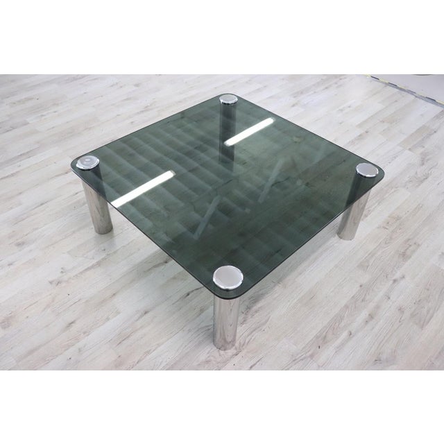 1970s Square Coffee Table in Chromed Metal and Smoked Glass, 1970s For Sale - Image 5 of 7