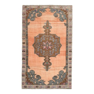 1970s Vintage Turkish Oushak Handmade Wool Cotton Orange Area Rug For Sale
