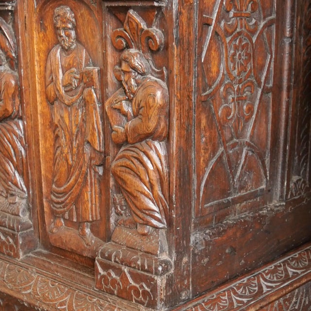 Low Sacristy Sideboard in Carved Oak with 17th Century Elements and 19th Century Alterations For Sale - Image 9 of 18