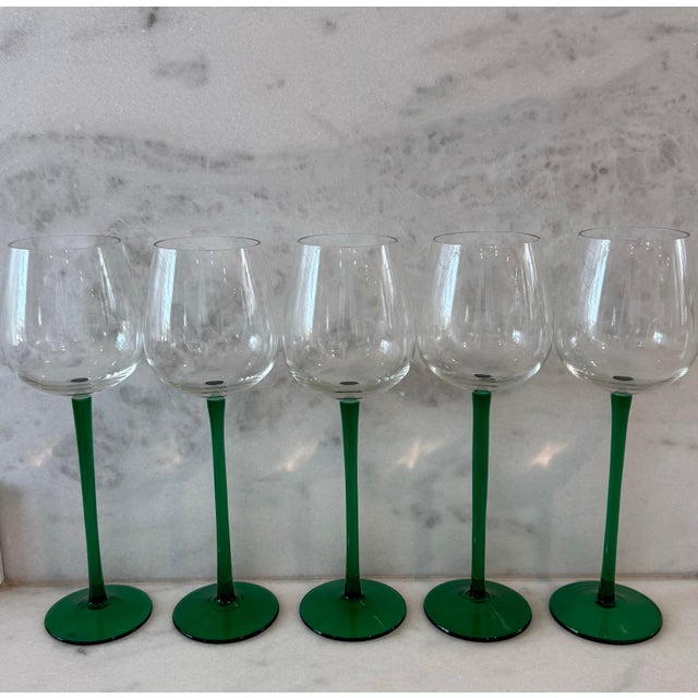 Mid-Century Modern Set of 5 Vintage Tall Green Wine Glasses For Sale - Image 3 of 8