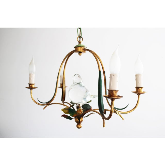 Metal Hollywood Regency Florentine Murano Glass Chandelier with Bird, Italy, 1970s For Sale - Image 7 of 10