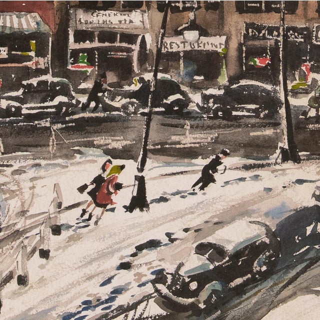 Realism 'Winter in the City' by James Carlin, Mid-Century Urban Landscape Featuring 1930s Scaffold Sky Sign, American Modern Realism For Sale - Image 3 of 9
