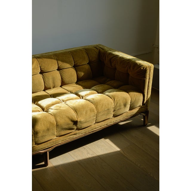 Biscuit Tufted Sofa Attributed to Maurice Bailey, Burnt Gold Velvet, 1960s Design For Sale In Los Angeles - Image 6 of 13